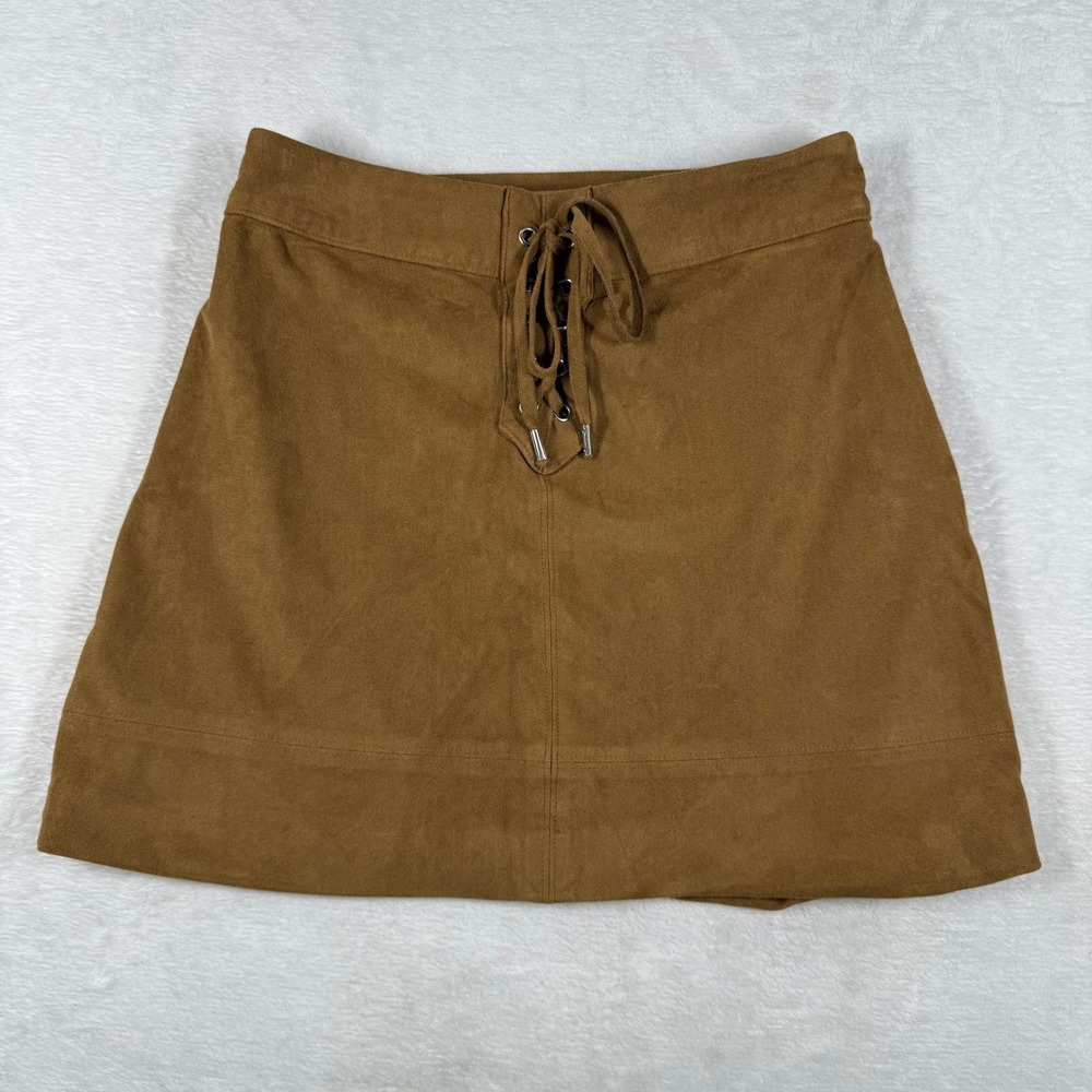 Abercrombie & Fitch Brown Faux Suede Lace Up Mini‎ Skirt Size 0 RN75654